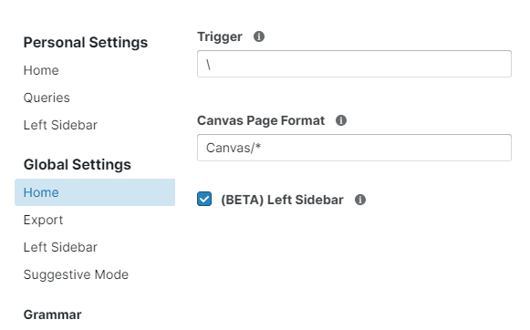 enabling the left sidebar
